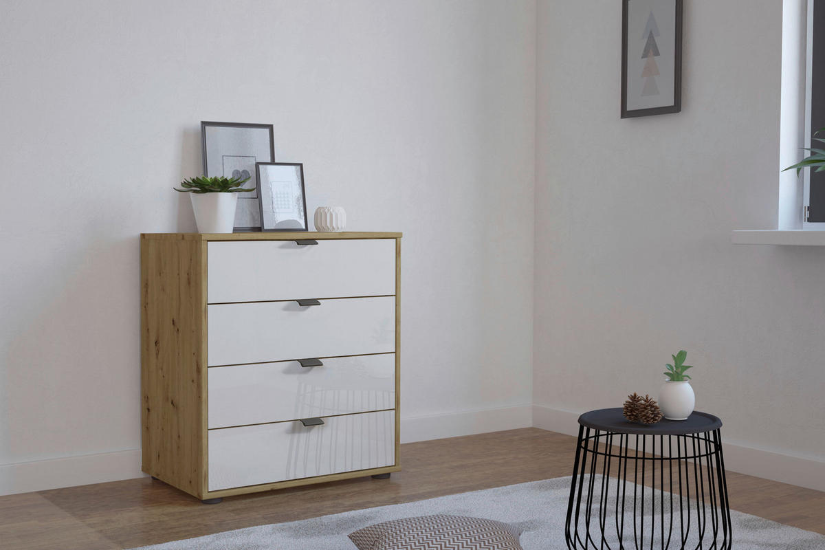 KOMMODE  in 60/70/43 cm  - Schieferfarben/Eiche Bianco, KONVENTIONELL, Glas/Holzwerkstoff (60/70/43cm) - Dieter Knoll