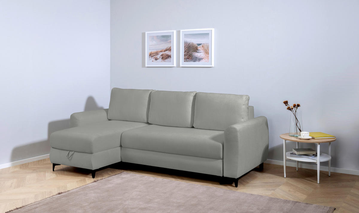 ECKSOFA Moli Grau Bouclé  - Schwarz/Grau, Design, Textil/Metall (236/148cm) - MID.YOU