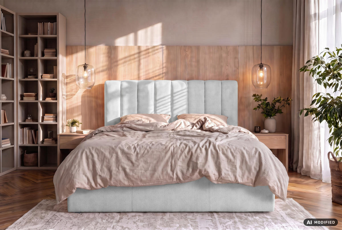 POLSTERBETT Matratze, Lattenrost, Bettkasten Hellgrau 140/200 cm  - Hellgrau, Trend, Holz/Textil (140/200cm) - Boxxx