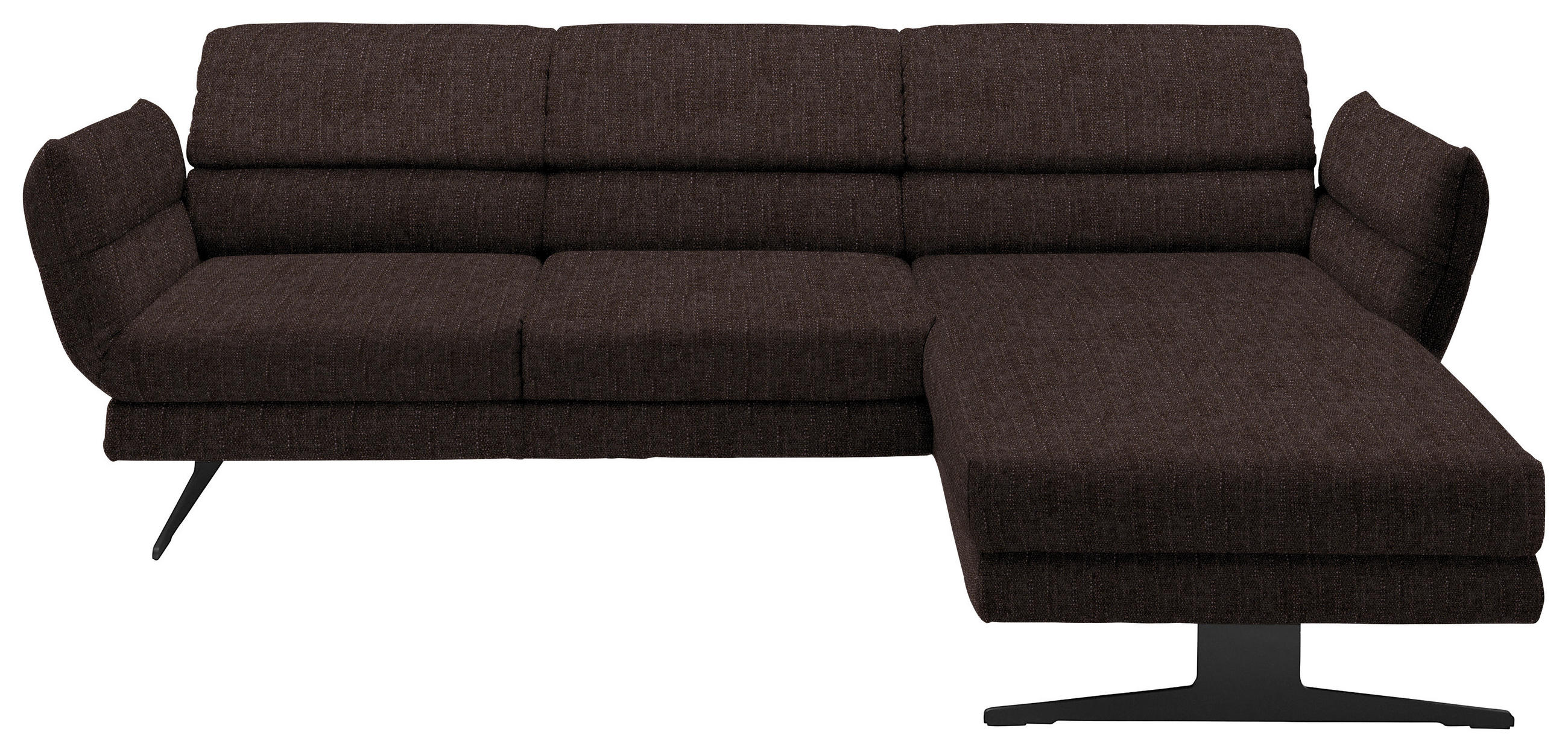ECKSOFA Braun Flachgewebe Rücken echt, Armteilverstellung, Relaxfunktion, Drehsitzfunktion  - Schwarz/Braun, Design, Textil/Metall (259-307/176-217cm) - Dieter Knoll