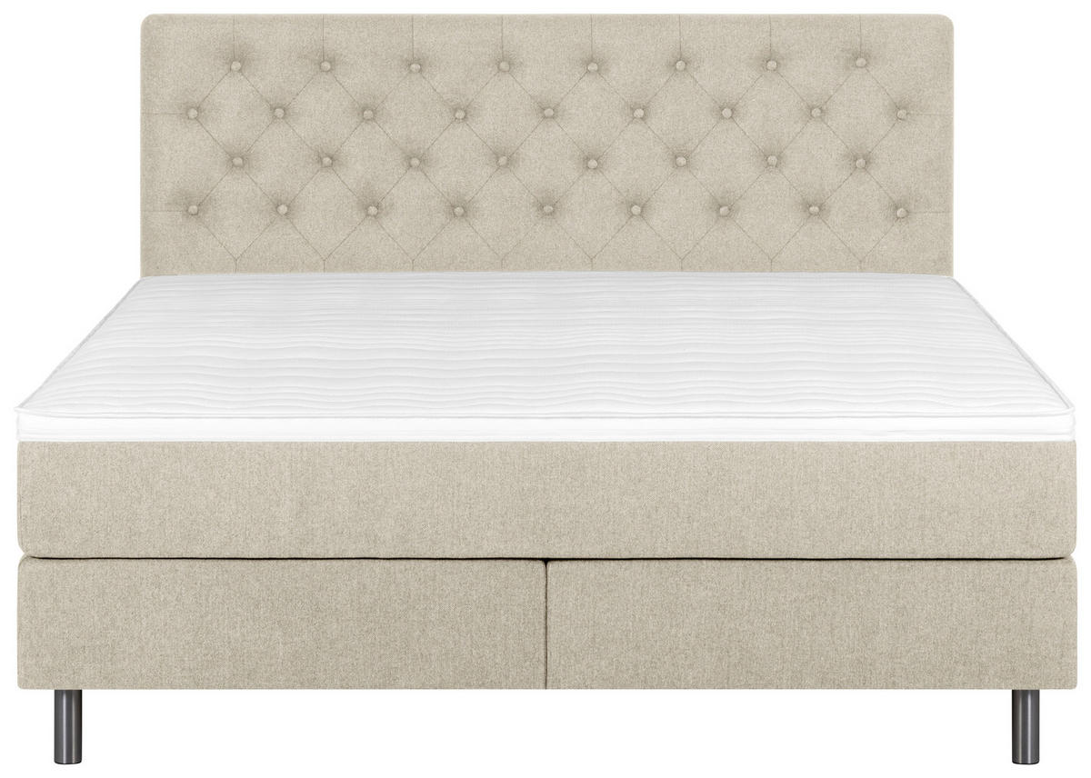 BOXSPRINGBETT 140/200 cm,  in Beige, Matratze, Topper, H3 + H5 = fest + hart  - Beige/Silberfarben, KONVENTIONELL, Textil/Metall (140/200cm) - Welnova