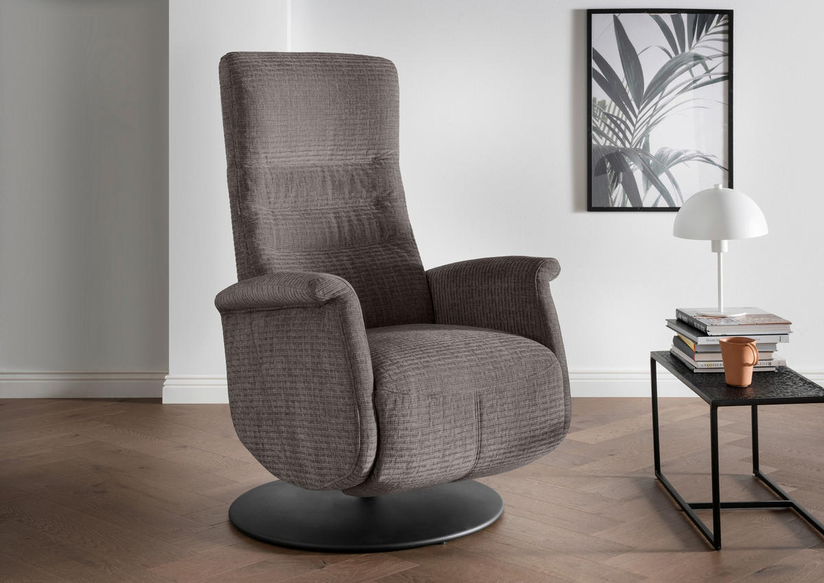 RELAXSESSEL Mikrofaser Kopfteilverstellung, Fußteilverstellung, Rücken echt, Relaxfunktion    - Graubraun/Schwarz, MODERN, Textil/Metall (72/118/85-165cm) - Livetastic