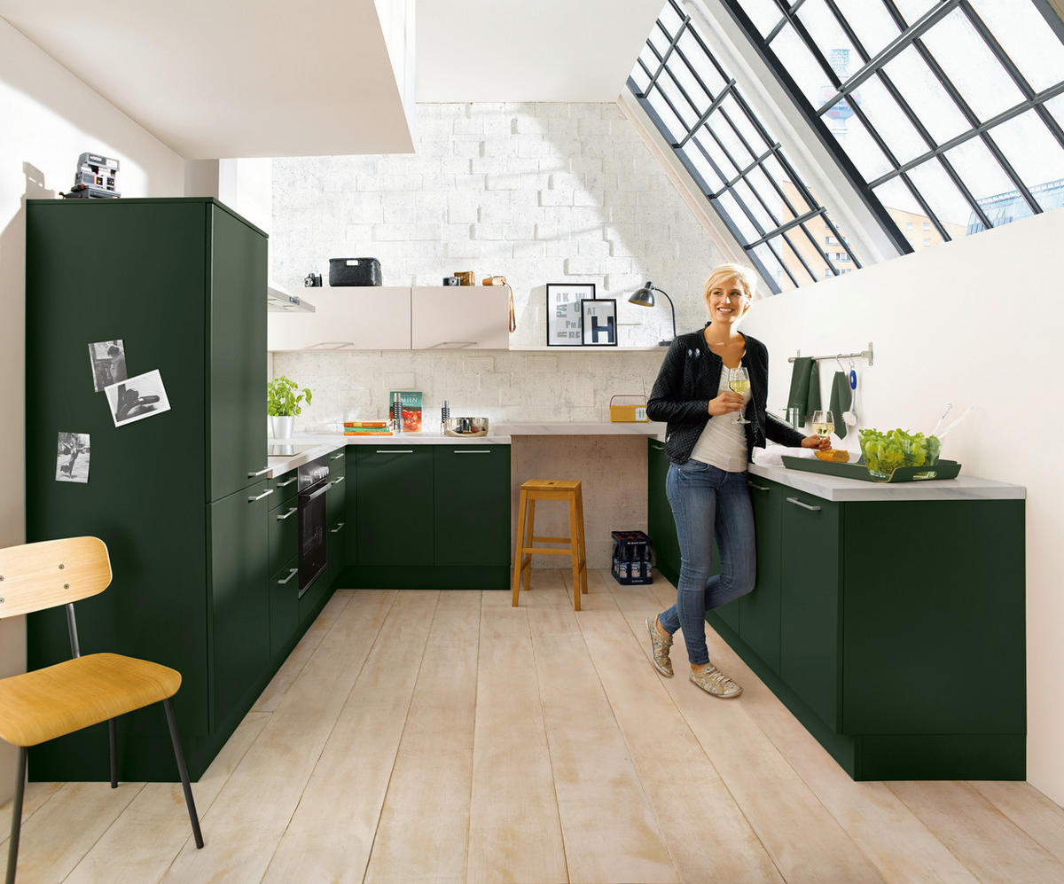 EINBAUKÜCHE SIENA  - Dunkelgrün/Creme, Design, Holzwerkstoff - Schüller