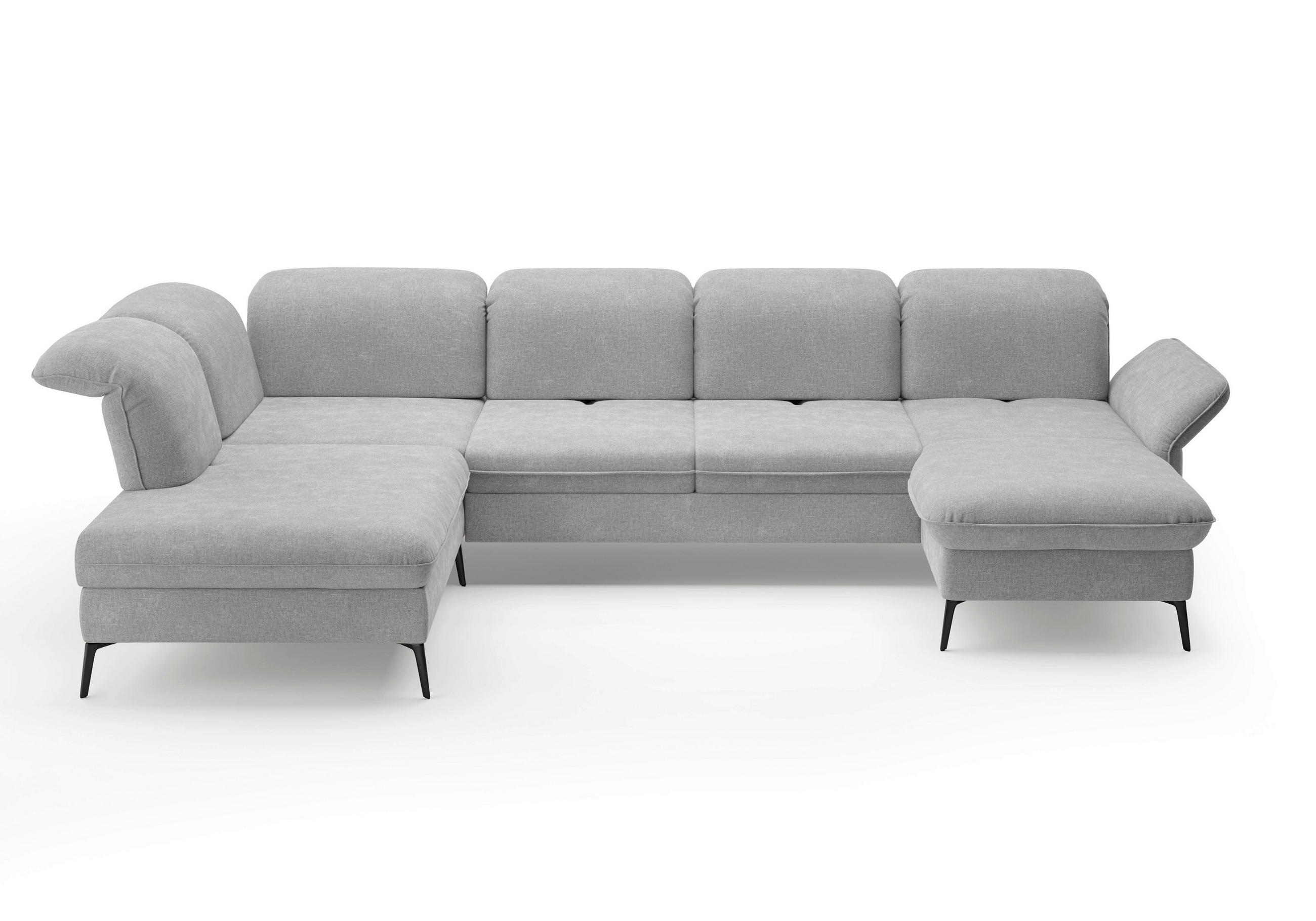 WOHNLANDSCHAFT Hellgrau Flachgewebe  - Hellgrau/Schwarz, KONVENTIONELL, Textil/Metall (231/359/198cm) - Sit & More