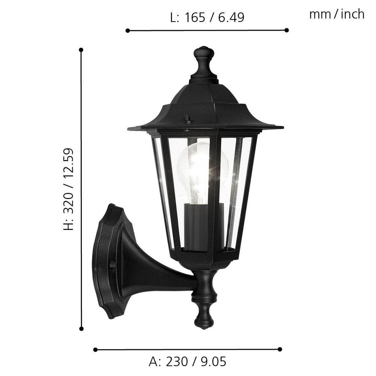 VÄGGLAMPA UTOMHUS 16.5 cm   - klar/svart, Basics, metall/glas (16.5cm) - Eglo