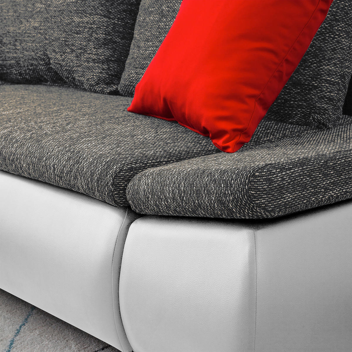 ECKSOFA Grau, Weiß Textilgeflecht  - Chromfarben/Schwarz, Design, Textil (266/175cm) - Livetastic