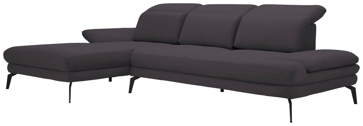 ECKSOFA in Flachgewebe Dunkelgrau  - Dunkelgrau/Schwarz, Design, Textil/Metall (180/289cm) - Stylife