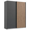SCHWEBETÜRENSCHRANK in Eichefarben, Graphitfarben  - Eichefarben/Schwarz, Konventionell, Holzwerkstoff/Metall (200/218/65cm) - MID.YOU