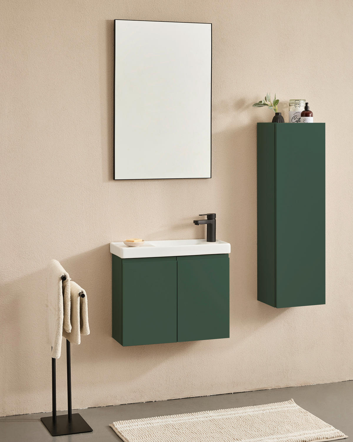 BADEZIMMER 3-teilig  in  - Weiß Hochglanz/Grün, MODERN, Keramik/Holzwerkstoff (60/140/22cm) - MID.YOU