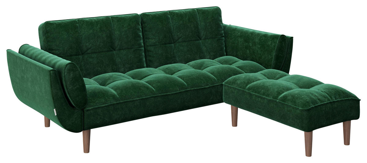 ZOFA S POSTELJNO FUNKCIJO,  zelena tekstil  - barva oreha/zelena, Konvencionalno, tekstil/les (215/81,5/84,5cm) - Playboy