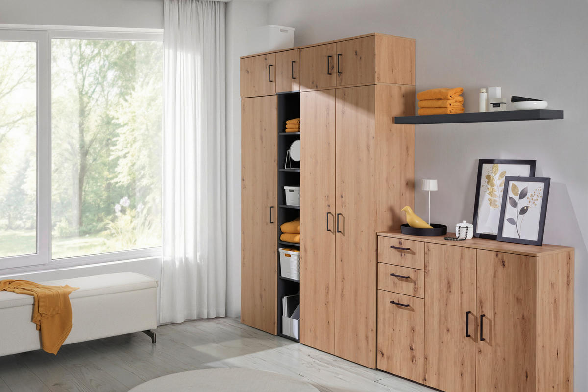 MEHRZWECKSCHRANK 50/195/40 cm  in Eiche Artisan  - Anthrazit/Schwarz, MODERN, Holzwerkstoff/Kunststoff (50/195/40cm) - Milino