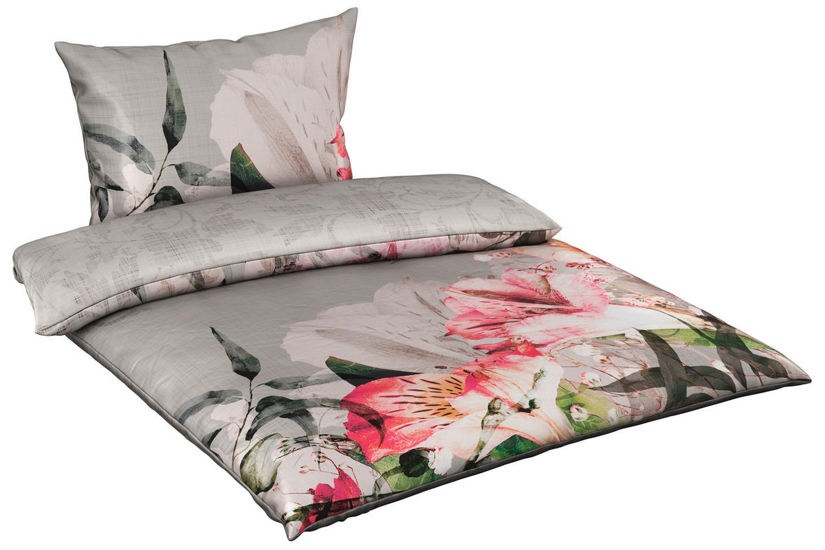 POSTEĽNÁ BIELIZEŇ, satén, ružová, sivá,  - sivá/ružová, Konventionell, textil (140/200cm) - Esposa