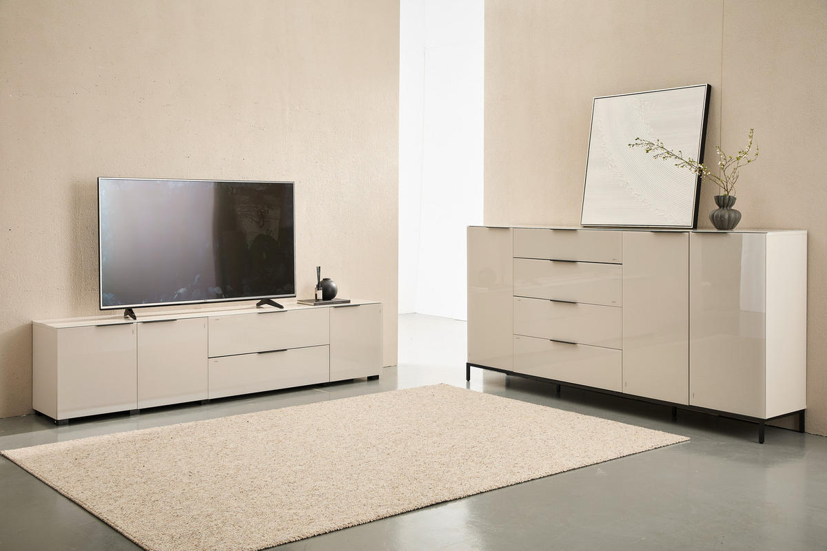 SIDEBOARD  225/99,7/42 cm 4 Schublade(n)  - Kaschmir/Schwarz, Design, Glas/Holzwerkstoff (225/99,7/42cm) - Novel