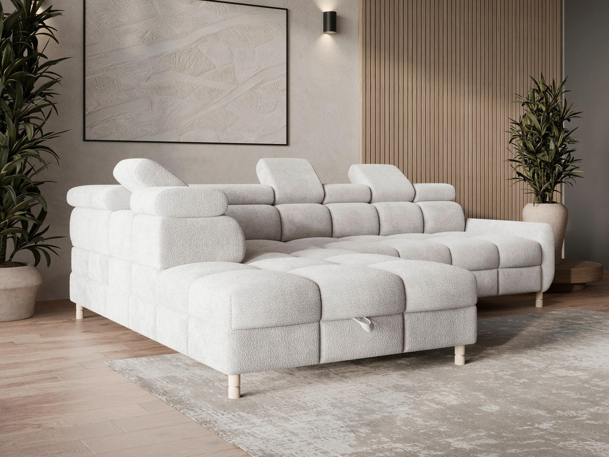 ECKSOFA BUN in Bouclé Hellgrau  - Elfenbein/Hellgrau, Design, Holz/Textil (209/276cm) - MID.YOU