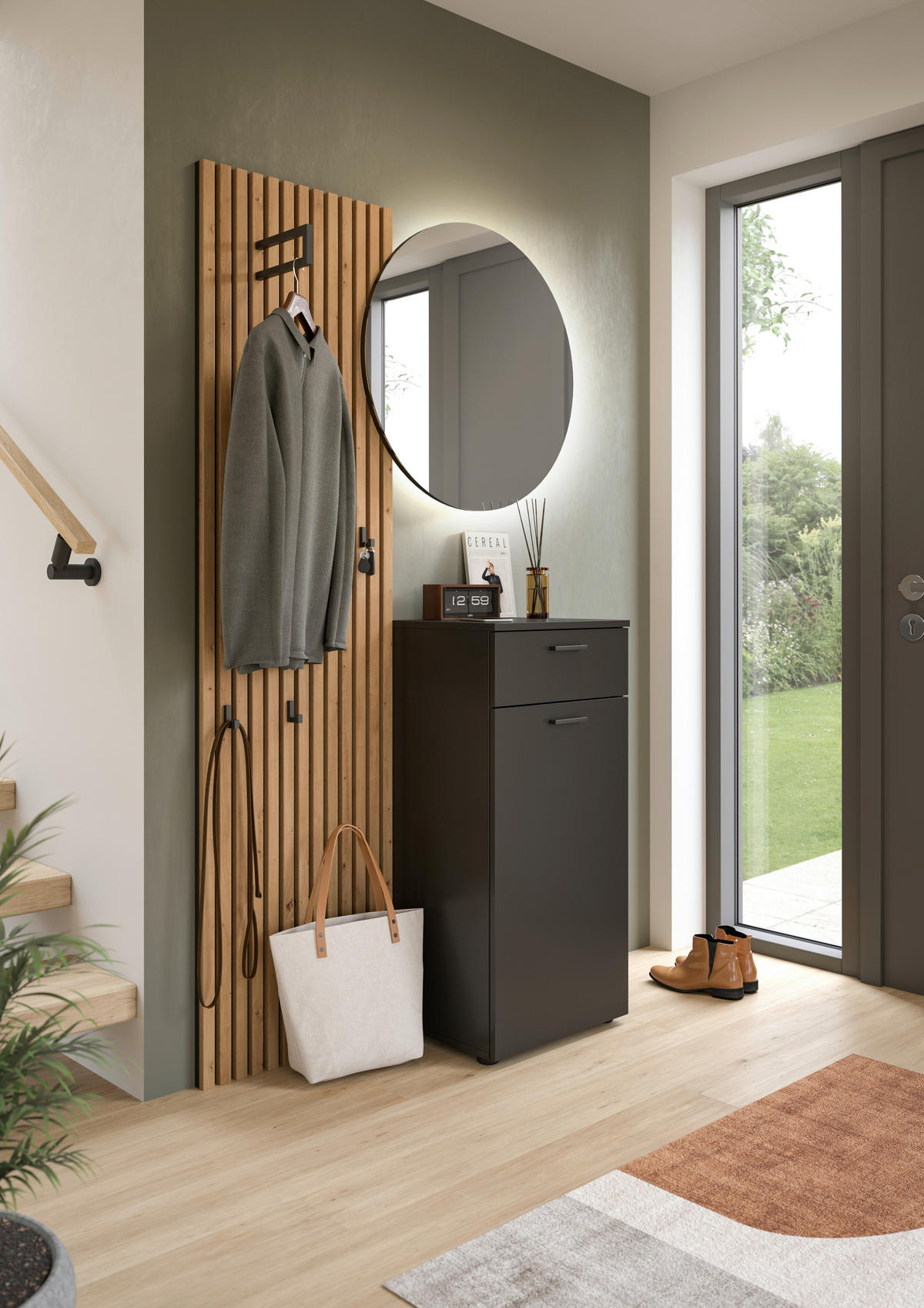 SCHUHSCHRANK 45/96/37 cm  - Schwarz/Eiche Artisan, Design, Holzwerkstoff/Kunststoff (45/96/37cm) - Xora