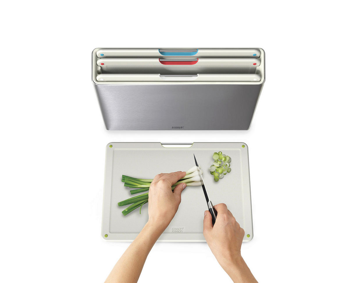 SCHNEIDEBRETT-SET Metall, Kunststoff Folio™  - Grau Hochglanz, Basics, Kunststoff/Metall (35,5/7,4/26,5cm) - Joseph Joseph