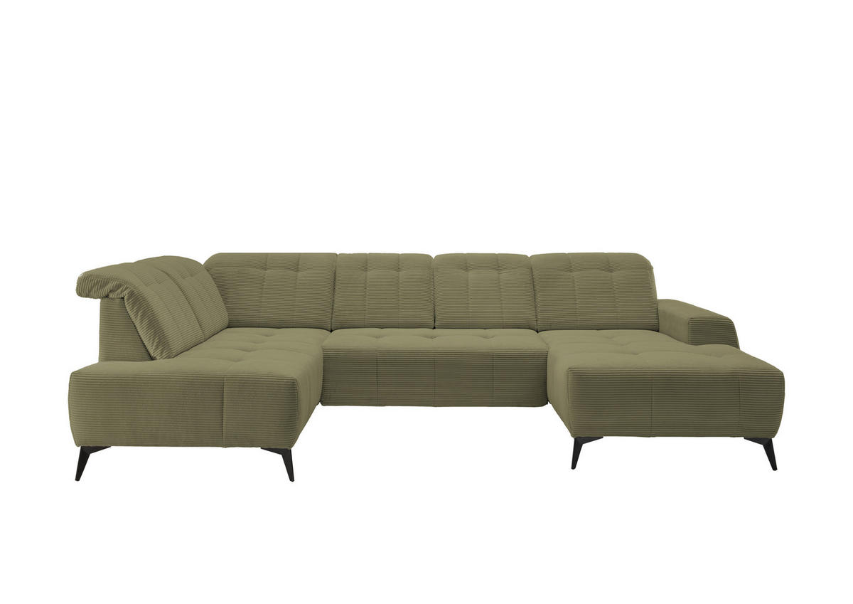 WOHNLANDSCHAFT SANO Olivgrün Cord  - Schwarz/Olivgrün, MODERN, Textil/Metall (200/337/180cm) - Livetastic