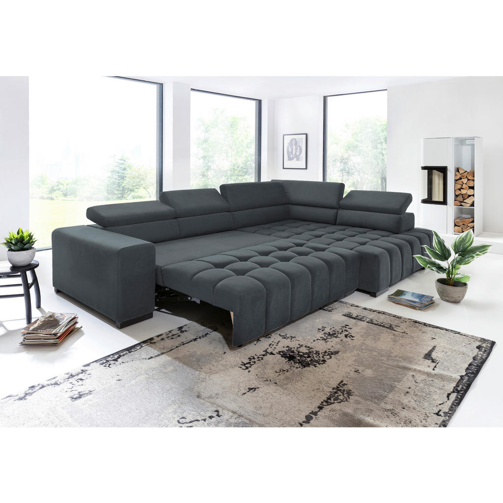 Thumbnail - Livetastic Eckschlafsofa, Dunkelgrau, Textil, Buche, vollmassiv, 4-Sitzer, 307x201 cm, Schlafen auf Sitzhöhe, Armteil li...