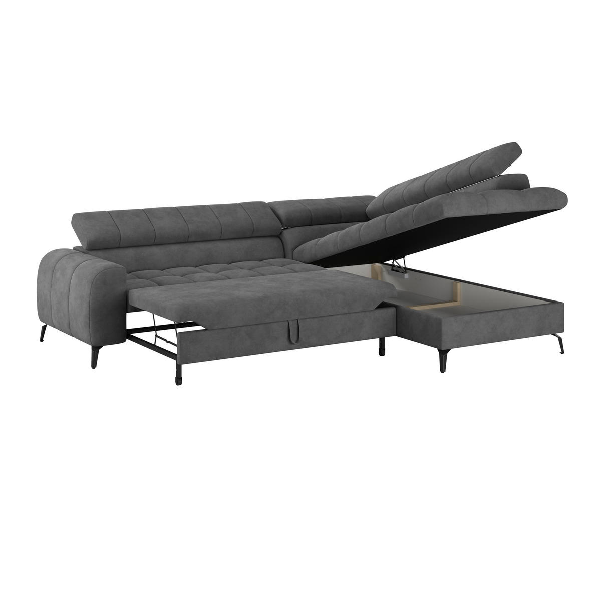 ECKSOFA in Dunkelgrau  - Dunkelgrau/Schwarz, Trend, Kunststoff/Textil (261/203cm) - Livetastic