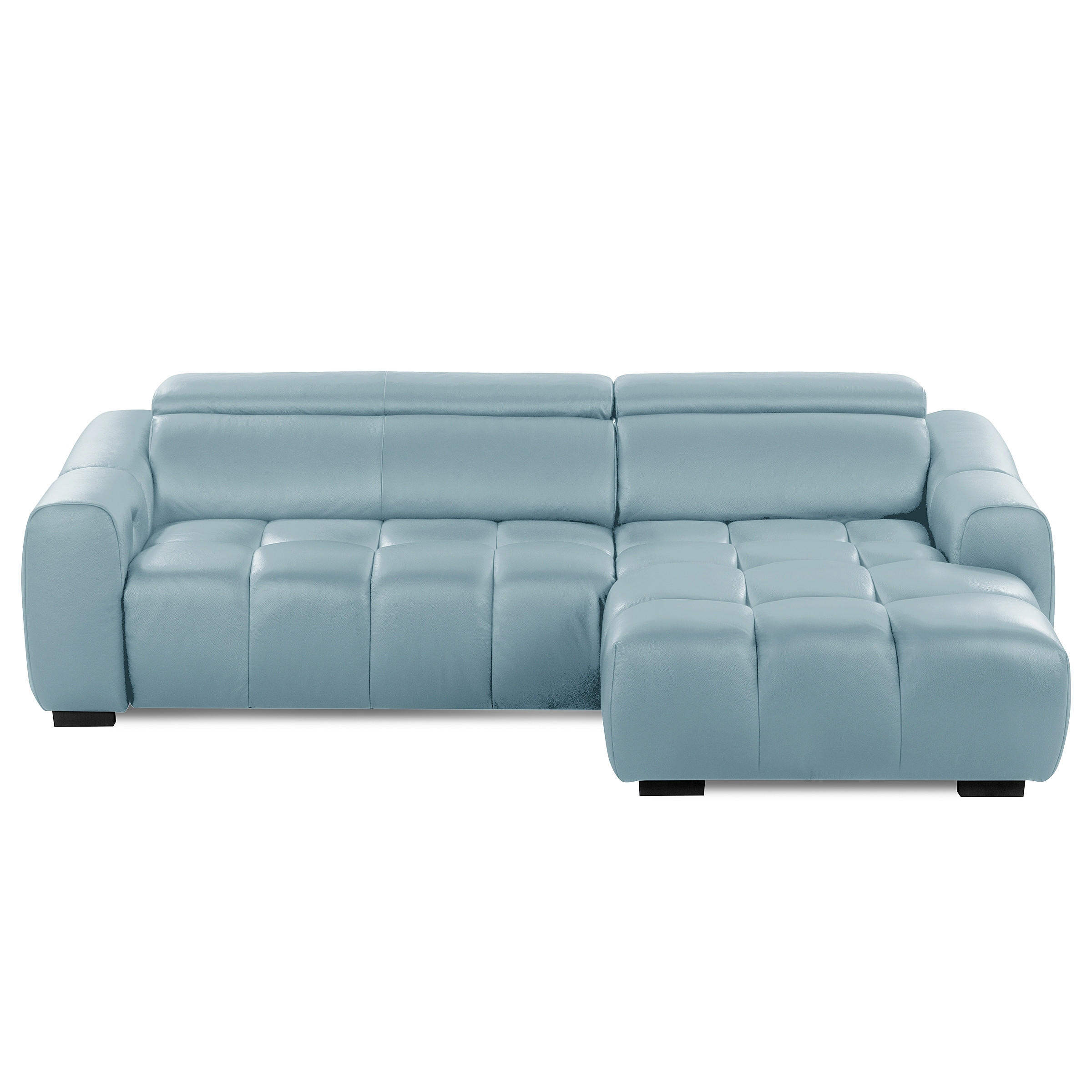 ECKSOFA AVEIRO Hellblau Echtleder Bettkasten, Kopfteilverstellung, Sitzvorzug  - Schwarz/Hellblau, Design, Leder/Kunststoff (274/177cm) - Livetastic