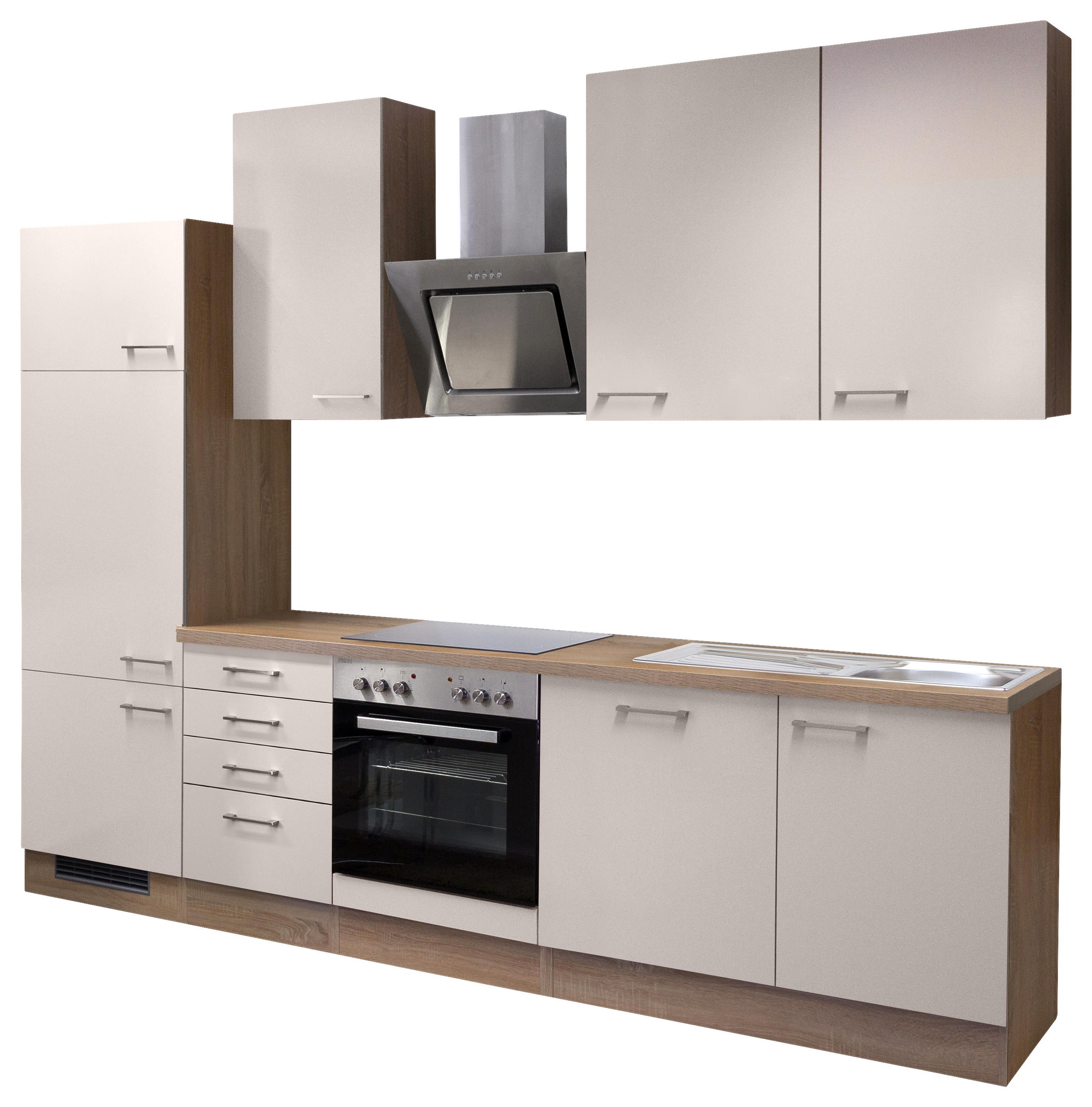 KÜCHENBLOCK 280 cm   in Kaschmir  - Kaschmir/Edelstahlfarben, MODERN, Holzwerkstoff/Metall (280cm) - FlexWell