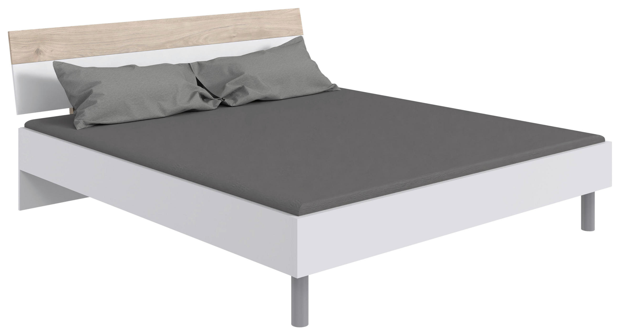BETT 160/200 cm  in Weiss, Eichefarben, Hickory   - Weiss/Eichefarben, Konventionell, Holzwerkstoff/Metall (160/200cm) - Carryhome