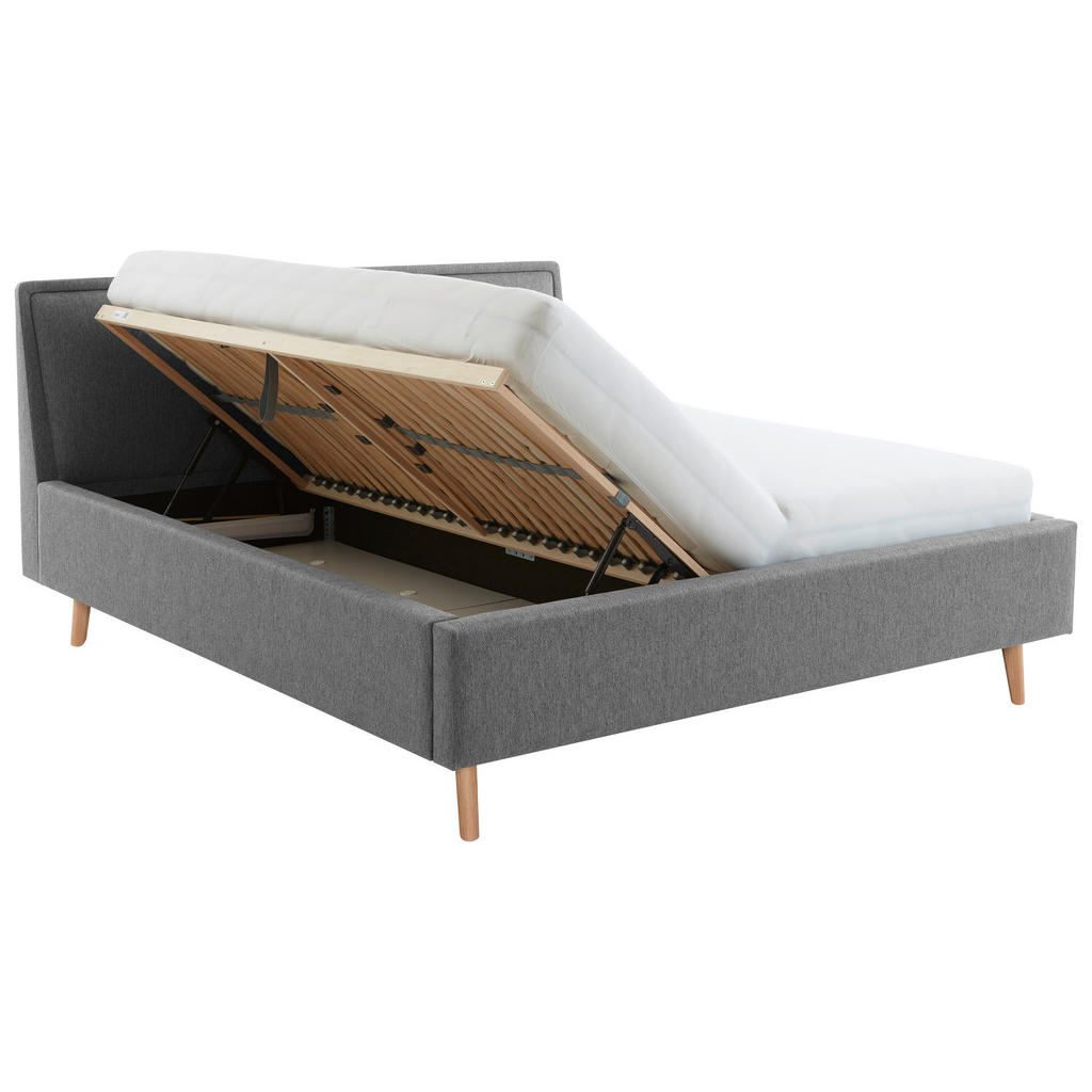 Thumbnail - Livetastic Polsterbett Frieda, Grau, Holz, Birke, Buche,Esche, massiv, 160x200 cm, Reach, individuelle Liegehärteeinstel...