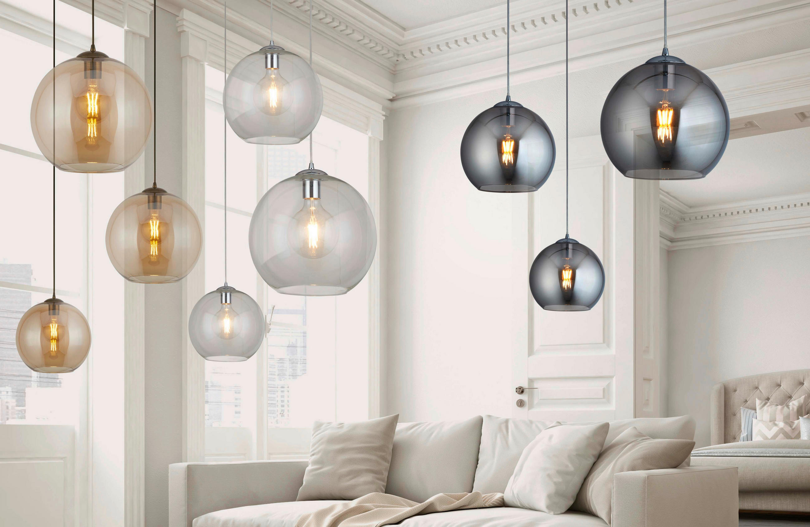 HÄNGLAMPA Balls 30/120 cm  - bärnstensfärgad/kopparfärgad, Design, metall/glas (30/120cm)