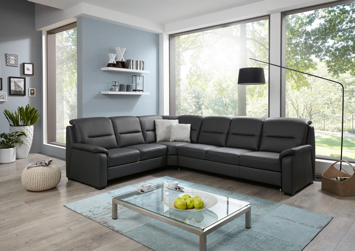 ECKSOFA BELDOMO premium Anthrazit Echtleder  - Anthrazit/Schwarz, KONVENTIONELL, Leder/Holz (245/303cm) - Beldomo Premium