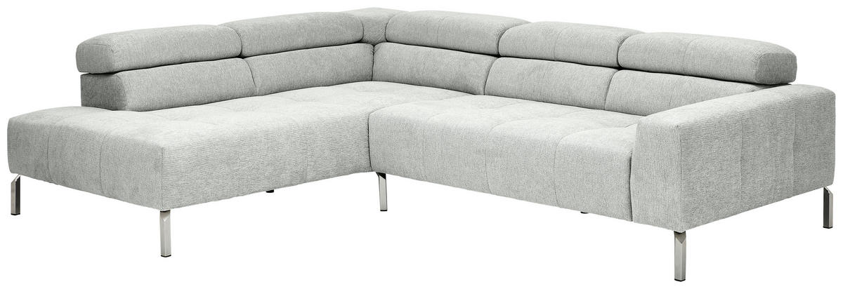 ECKSOFA Hellgrau Flachgewebe  - Chromfarben/Hellgrau, KONVENTIONELL, Textil/Metall (224/282cm) - Hom`in
