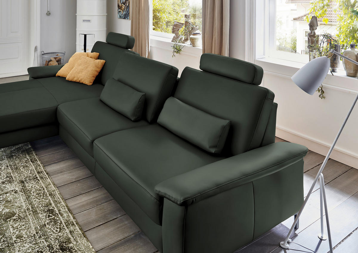 ECKSOFA in Echtleder Dunkelgrün  - Dunkelgrün/Schwarz, Design, Leder/Metall (176/334cm) - Dieter Knoll