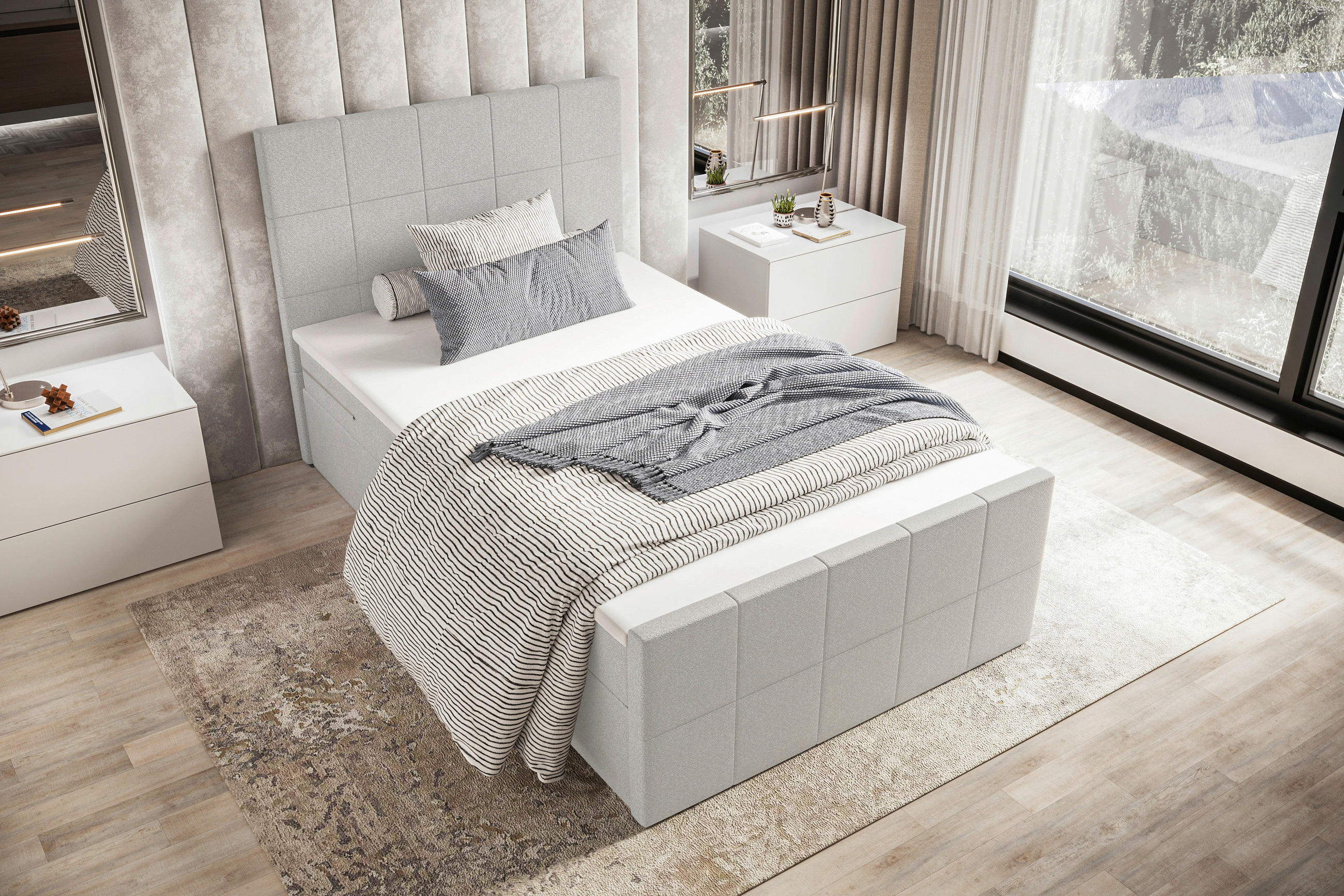 Thumbnail - Boxxx Boxbett, Hellgrau, Textil, H3, Höhe ca. 17 cm, 100x200 cm, Topper durchgehend, Matratze durchgehend, Schlafzimmer,...