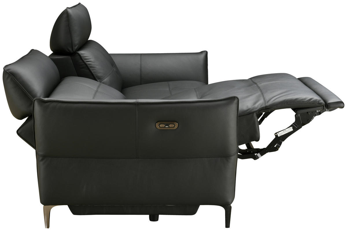 2,5-SITZER Schwarz Echtleder  - Schwarz, Design, Leder/Metall (220/98/101cm) - Novel