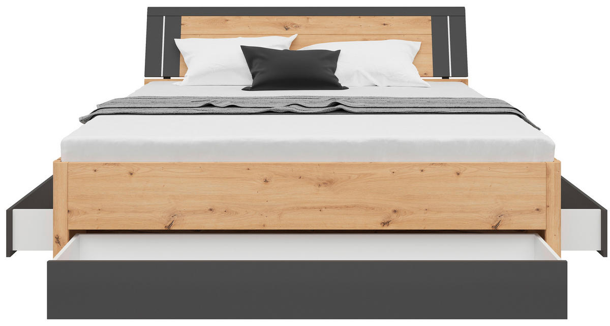 STAURAUMBETT 180/200 cm  in Graphitfarben, Eiche Artisan  - Graphitfarben/Eiche Artisan, KONVENTIONELL, Holzwerkstoff (180/200cm)