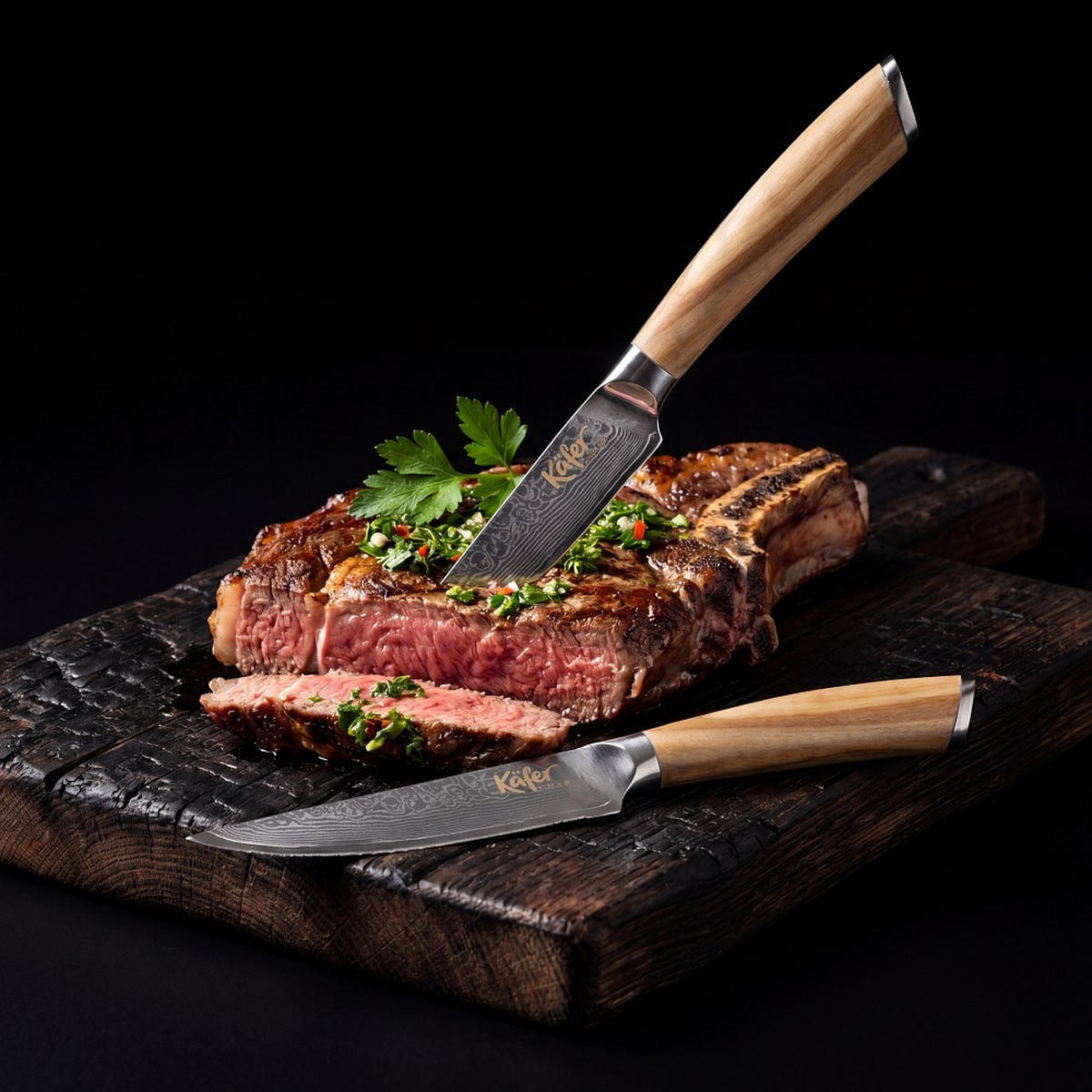STEAKMESSERSET  - Edelstahlfarben/Naturfarben, Basics, Holz/Metall (12cm) - Käfer