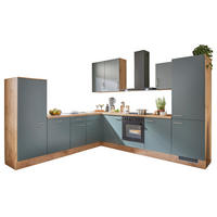 ECKKÜCHE 285/305 cm  in Grün, Eichefarben  - Edelstahlfarben/Eichefarben, Basics, Holzwerkstoff/Metall (285/305cm) - Venda