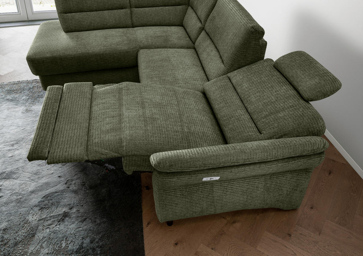 ECKSOFA in Mikrofaser Olivgrün  - Schwarz/Olivgrün, Modern, Holz/Textil (190/266cm) - Livetastic