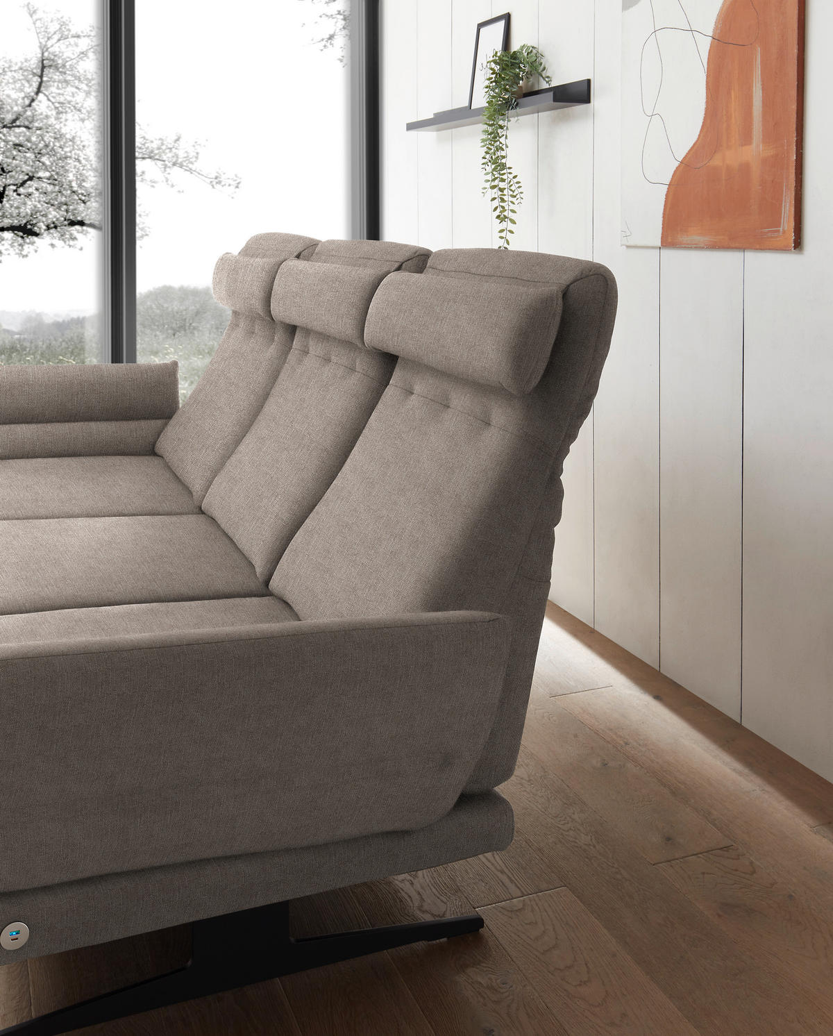 ECKSOFA in Flachgewebe Taupe  - Taupe/Schwarz, Design, Textil/Metall (176-217/279-327cm) - Dieter Knoll