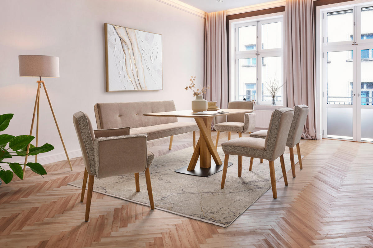 ESSTISCH in Holz, Metall 160/90/76 cm   - Eichefarben/Schwarz, Design, Holz/Metall (160/90/76cm) - Novel