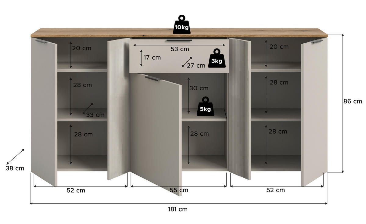 SIDEBOARD  180/86/38 cm 1 låda(or)  - svart/kashmir, Design, trämaterial/plast (180/86/38cm) - MID.YOU