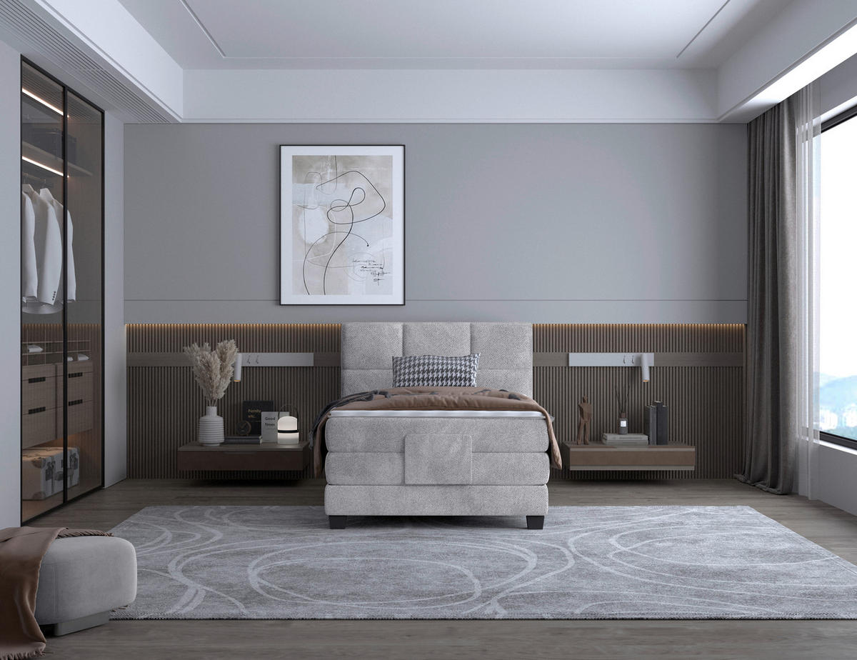 BOXSPRINGBETT 120/200 cm,  in Grau, Matratze, Topper, motorische Verstellbarkeit, Fernbedienung, H2 = mittel  - Schwarz/Grau, KONVENTIONELL, Holz/Kunststoff (120/200cm) - Chameo