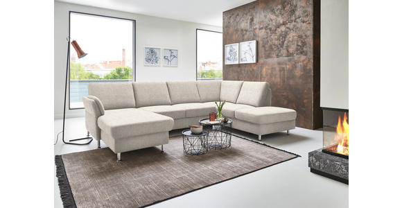 WOHNLANDSCHAFT in Flachgewebe Beige - Chromfarben/Beige, KONVENTIONELL, Textil/Metall (168/305/200cm) - Voleo
