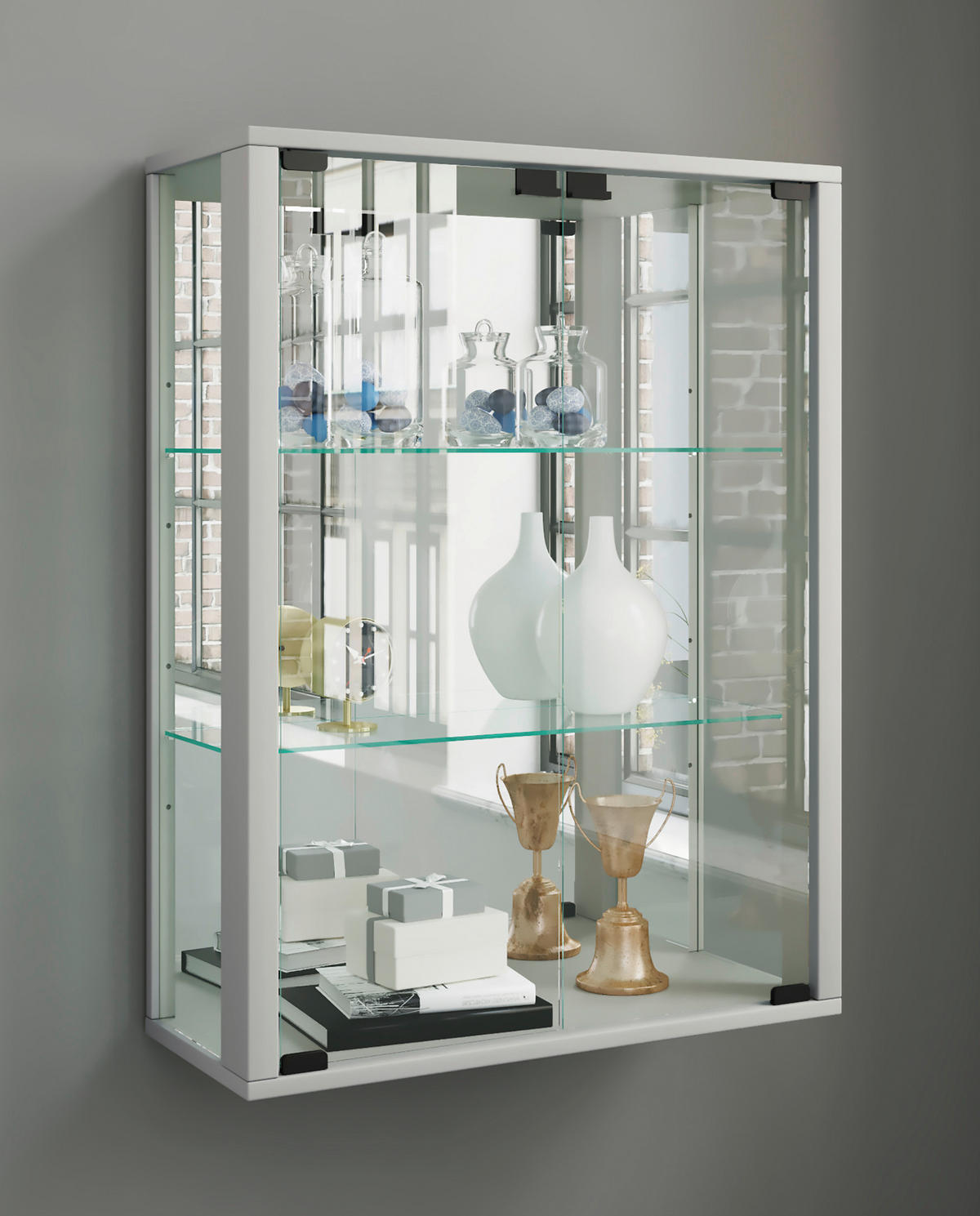 HÄNGEVITRINE in Buche Silberfarben  - Silberfarben/Schwarz, Modern, Glas/Holz (60/80/25cm) - MID.YOU