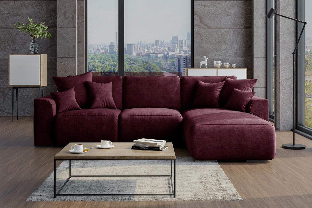 ECKSOFA in Samt Bordeaux  293/195 cm  - Chromfarben/Bordeaux, KONVENTIONELL, Kunststoff/Textil (293/195cm) - Carryhome