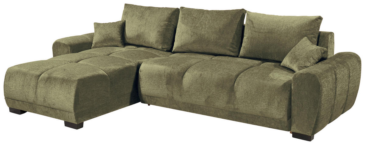 HÖRNBÄDDSOFFA 3-sits i chenille mörkgrön  - svart/mörkgrön, Basics, textil/plast (294/183cm) - Livetastic