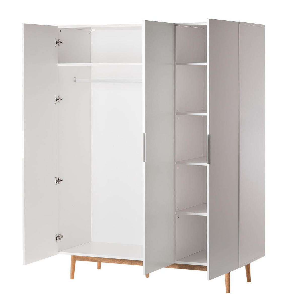 DREHTÜRENSCHRANK 154/200/60 cm 3-türig Weiß, Eichefarben  - Chromfarben/Eichefarben, Design, Holz/Holzwerkstoff (154/200/60cm) - home24