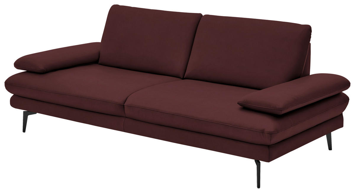 3-SITZER-SOFA in Leder Beere  - Beere/Schwarz, Design, Leder/Metall (222/86/104cm) - Dieter Knoll
