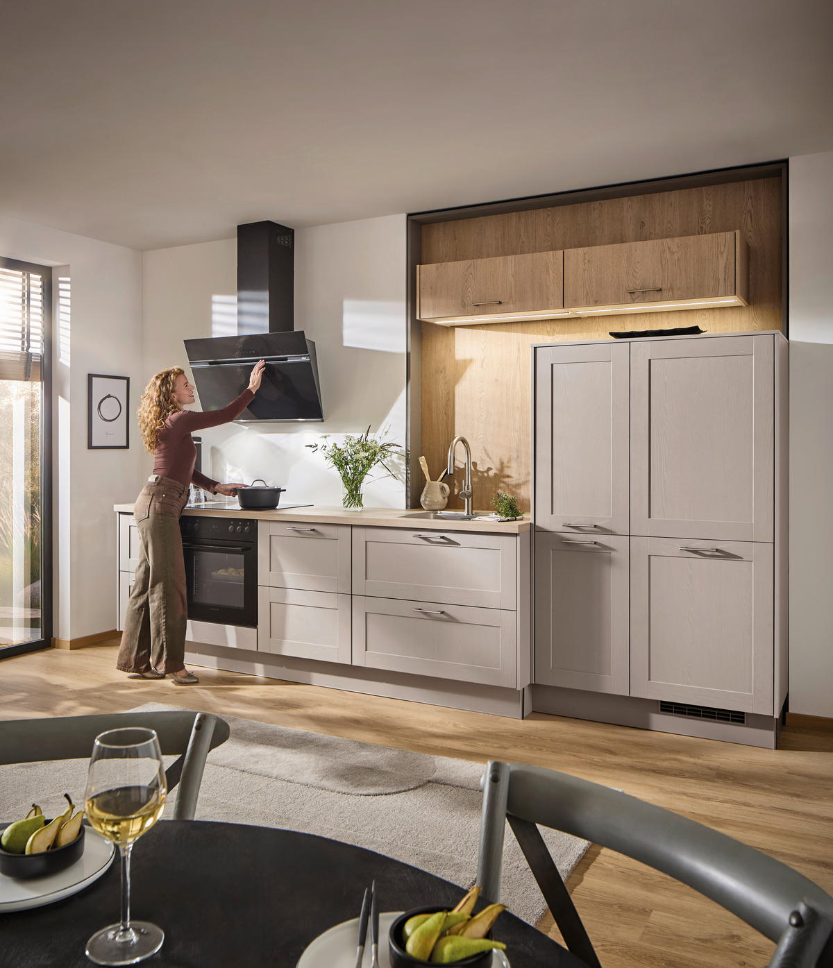 EINBAUKÜCHE   - Eichefarben/Grau, Design, Holzwerkstoff - Xora