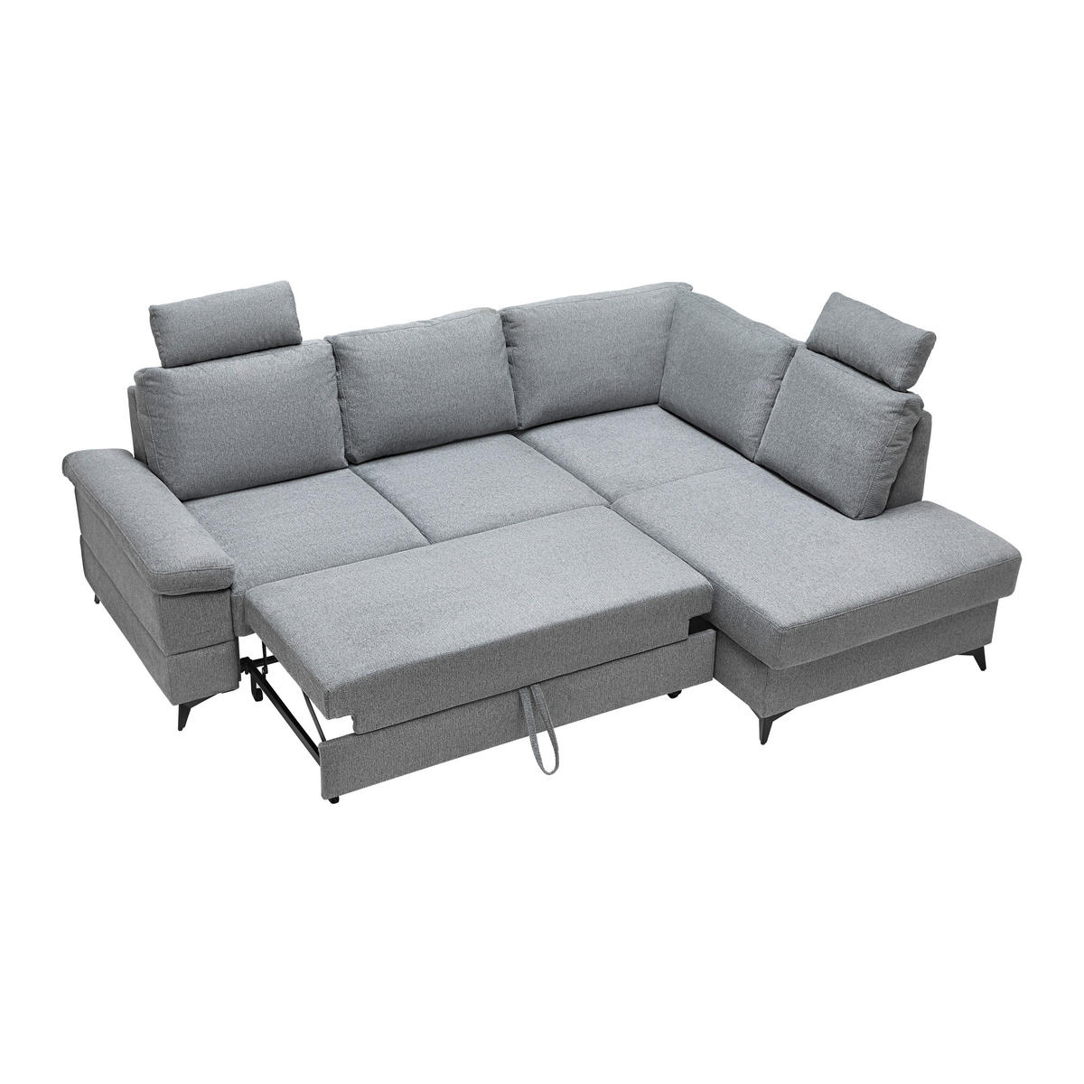 ECKSOFA Webstoff Grau  - Schwarz/Grau, Modern, Textil/Metall (250/189cm) - MID.YOU