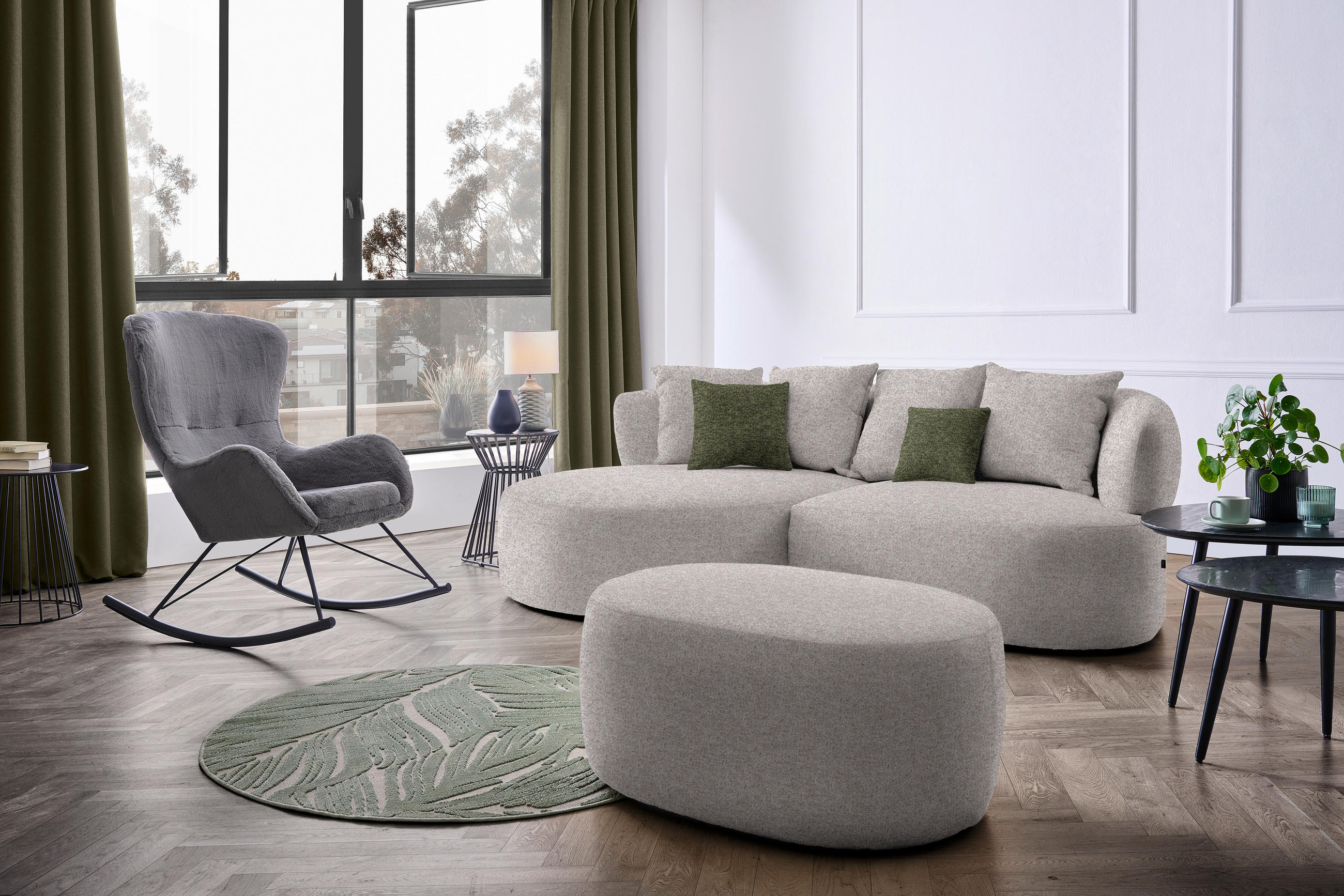 ECKSOFA in Chenille Greige  166/235 cm  - Greige/Schwarz, MODERN, Kunststoff/Textil (166/235cm) - Hom`in